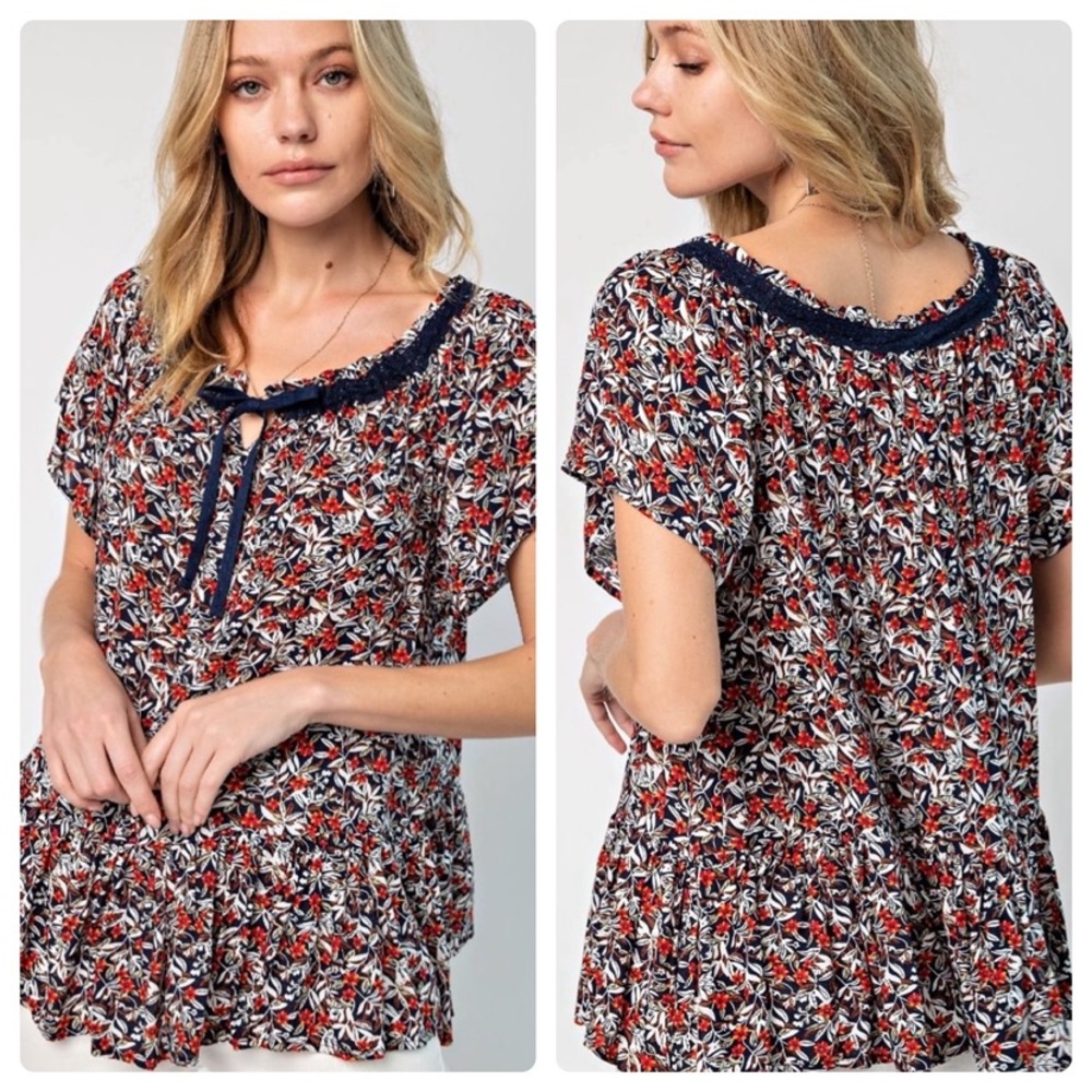 Floral Printed ribbon top